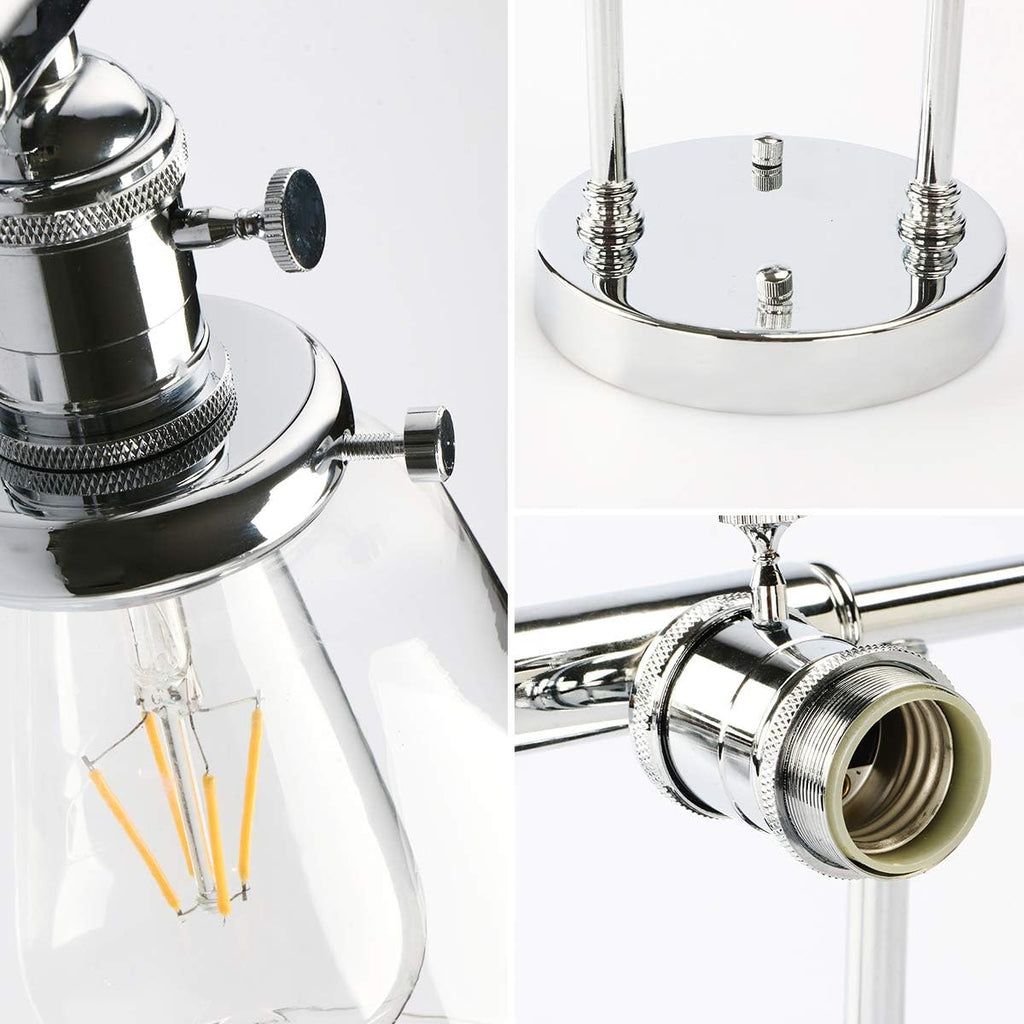 Phansthy 3-Light Wall Sconces Antique Brass Vanity Light, Industrial Wall Lamps with On Off Switch and Clear Glass Lampshade, Vintage Wall Lighting for Bathroom Living Room (Chrome, Bell Shade)