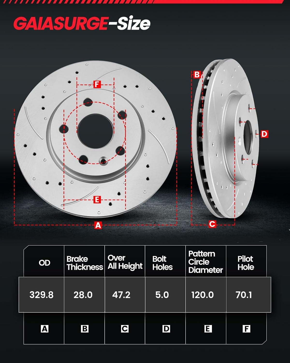 Front Geomet Coated Brake Kit Compatible with 2009-2015 Honda Pilot, 2007-2013 Acura MDX|329.8mm(13in)|Drilled and Slotted Automotive Brake Discs & CARBON FIBER Ceramic Brake Pads