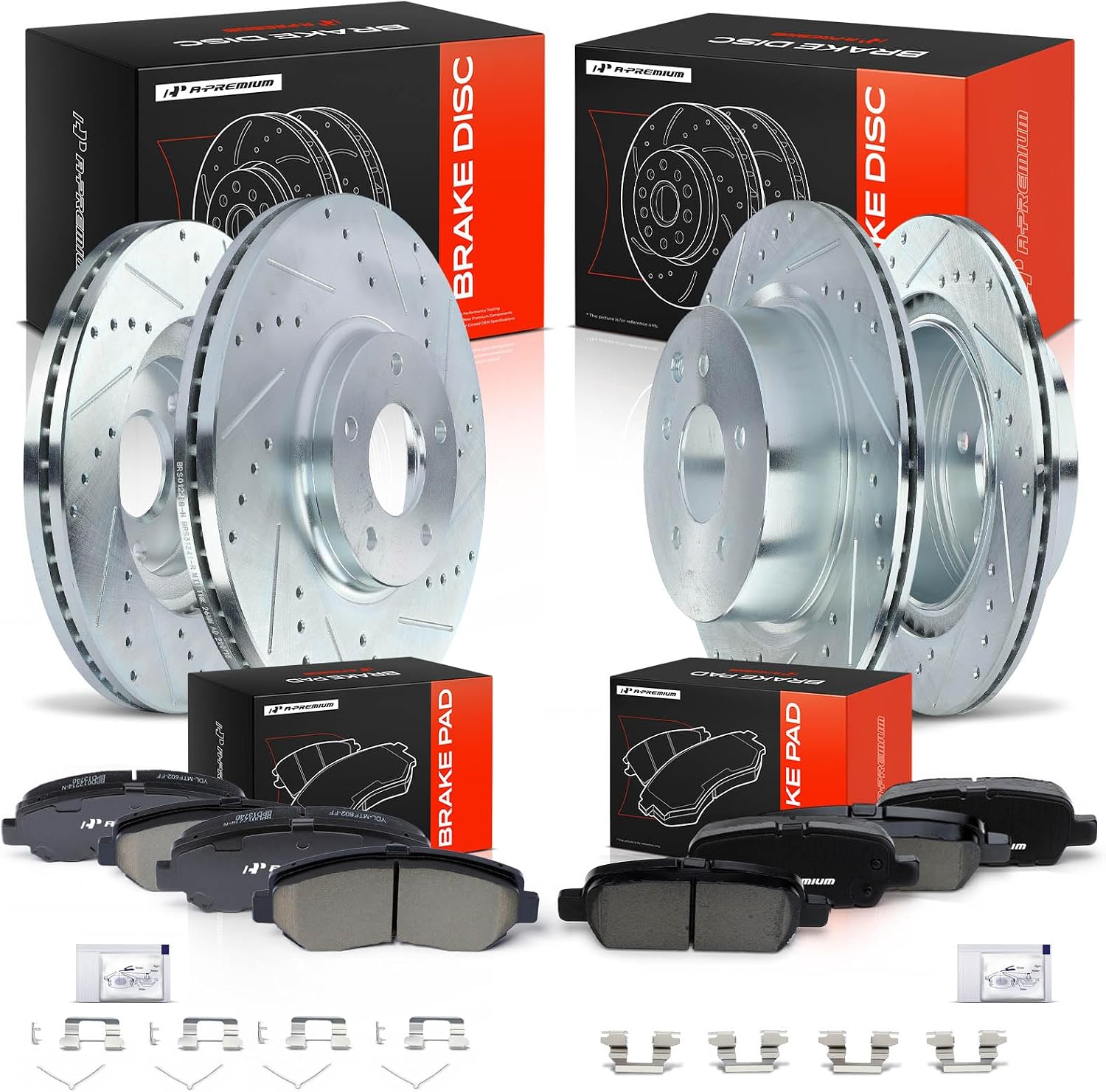 A-Premium Front & Rear Drilled and Slotted Disc Brake Rotors + Ceramic Pads Kit Compatible with Select Nissan Models - Maxima 2009-2014 2016-2019, 3.5L, 12-PC Set