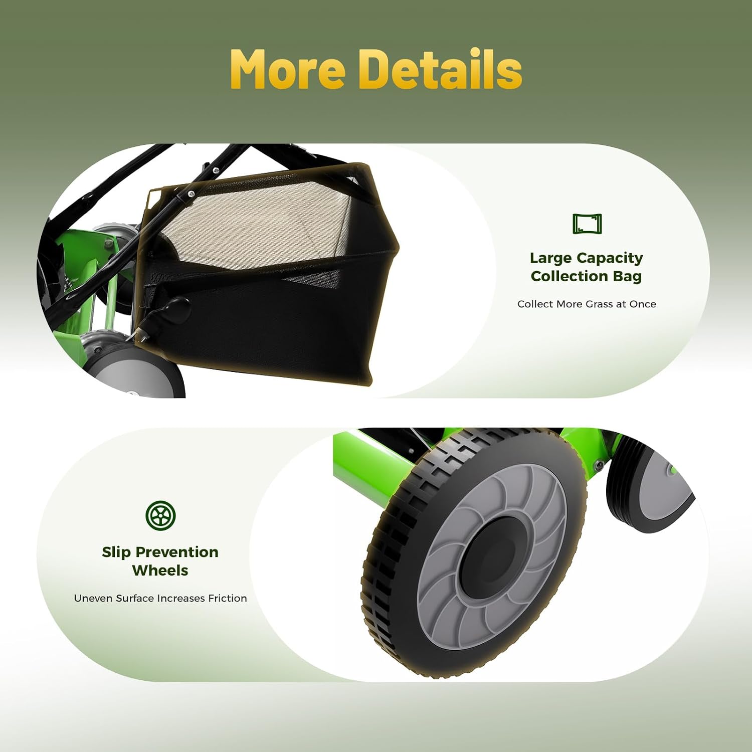 20' Push Reel Lawn Mower, Adjustable Heights Grass Cutter Machine, w/Collection Box, Push Reel Mower 5-Blade for Outdoor Garden Yard Grass Cutting (Green)