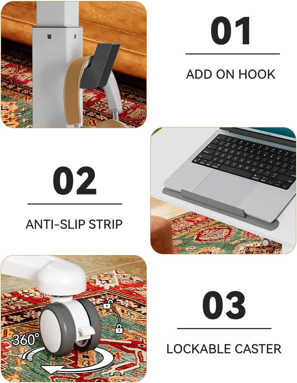 JOY worker Foldable Mobile Standing Desk, Upgraded Height Adjustable Rolling Desk, Max Height 47.6', 90° Tiltable Board & Base, Portable Workstation with Moveable Wheels, Holds Up to 22lbs, White