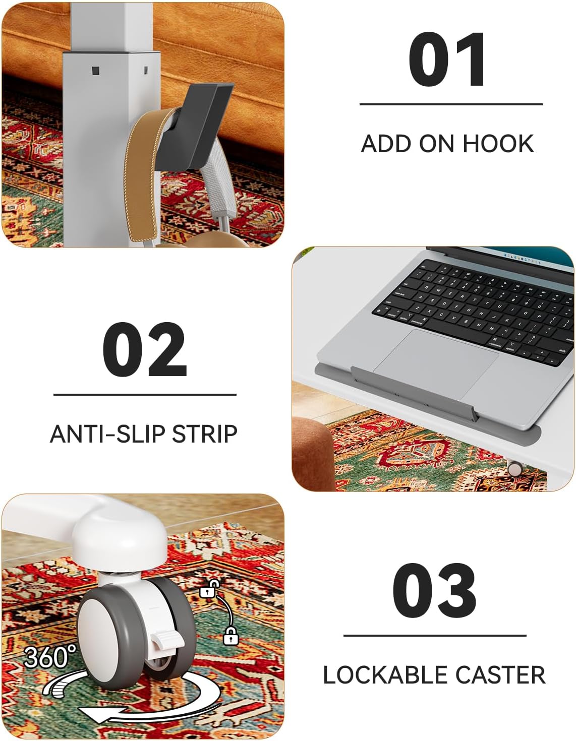 JOY worker Foldable Mobile Standing Desk, Upgraded Height Adjustable Rolling Desk, Max Height 47.6', 90° Tiltable Board & Base, Portable Workstation with Moveable Wheels, Holds Up to 22lbs, White