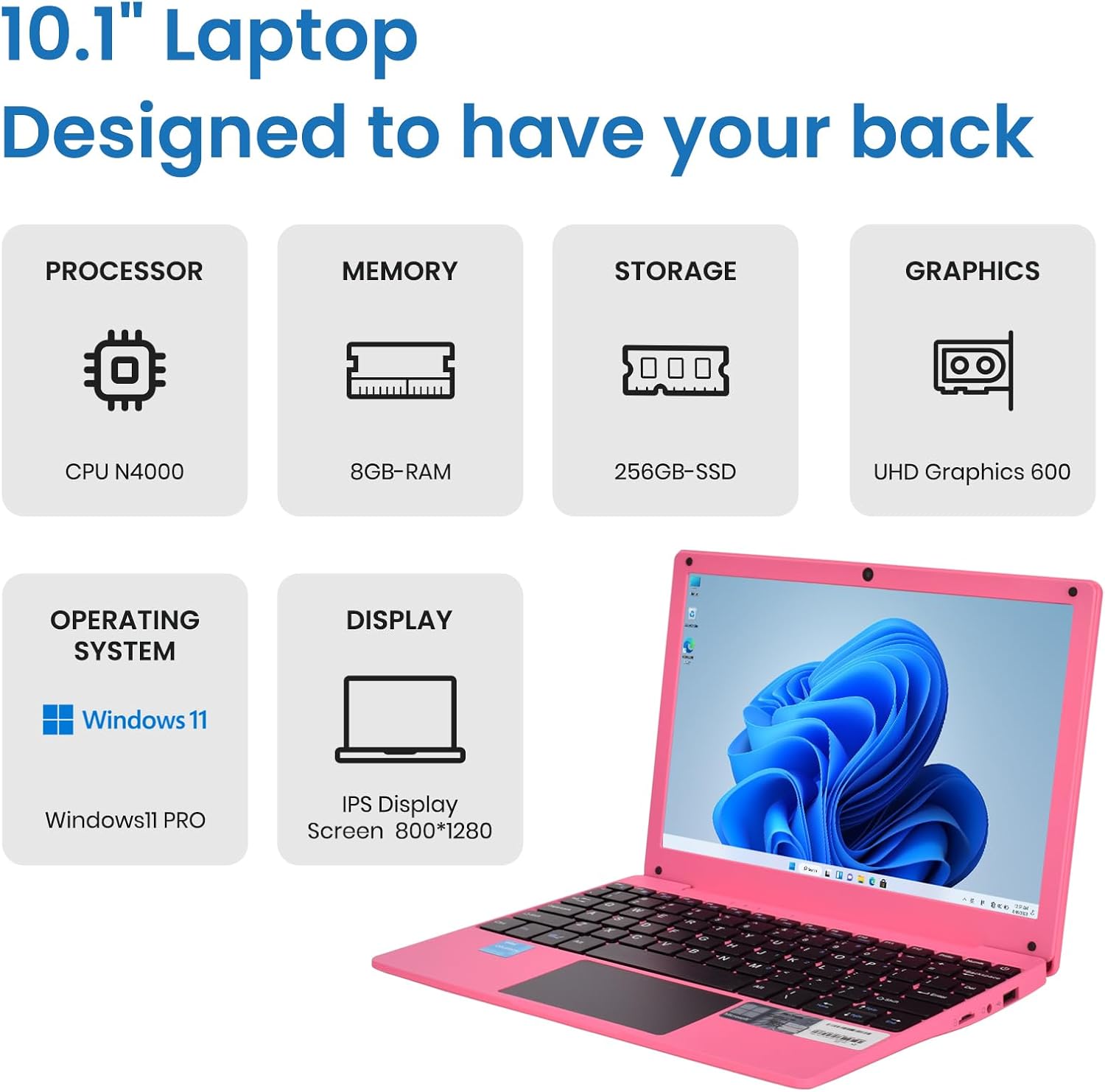 Portable Mini Education Laptop Computer with Celeron N4000 CPU 8GB RAM 256GB SSD HD IPS Screen, Laptop Computer for Learning, Office Work (Red)