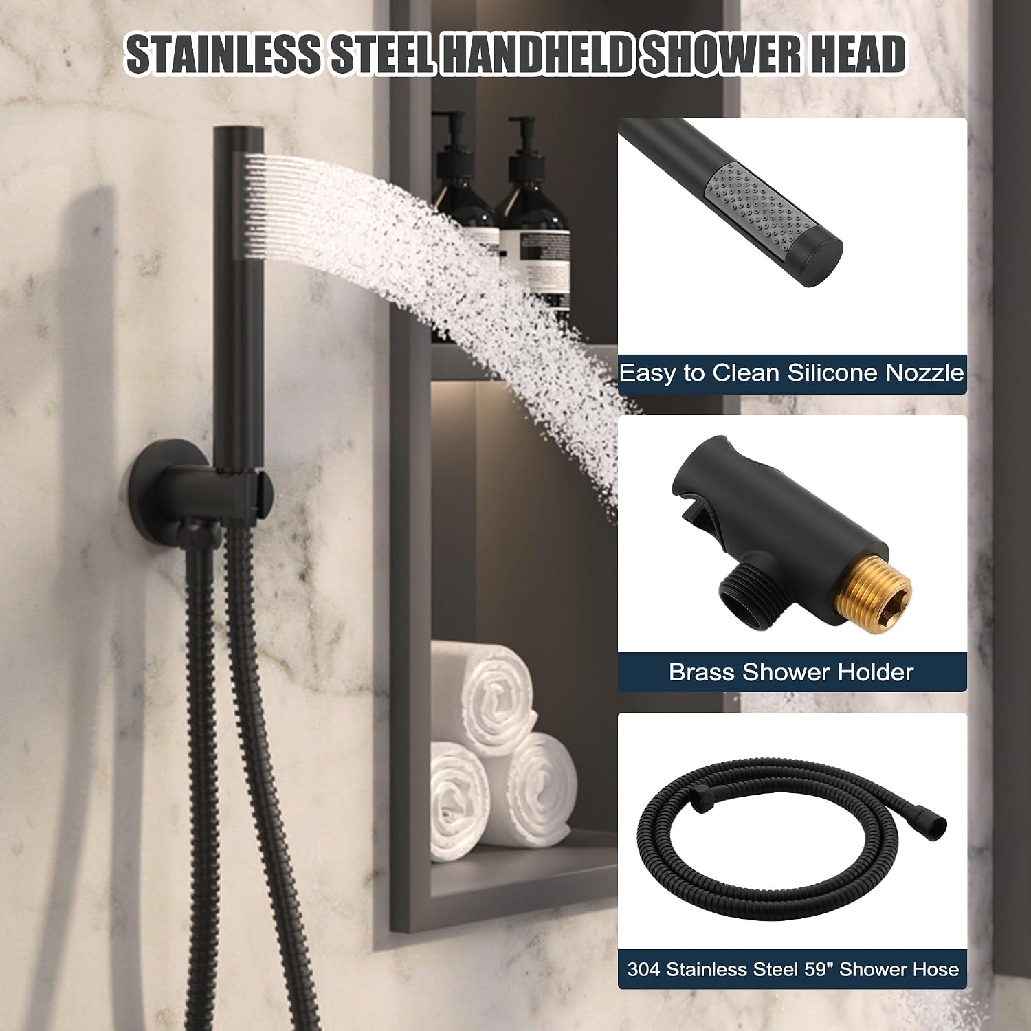 MONDAWE Round Shower Faucet Set, Wall Mounted Shower System 10 Inch Rainfall Shower Head with Handheld Combo, Matte Black High Pressure Rainfall Shower Set -Valve Included