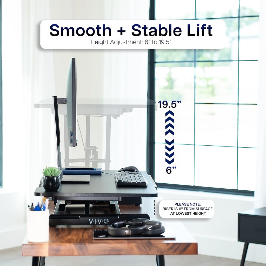 VIVO 36 inch Height Adjustable Tilting Stand Up Desk Converter, Quick Sit to Stand Single Top Keyboard Riser, Laptop Workstation, Drafting Table, Ergonomic Typing, Black, DESK-V036T