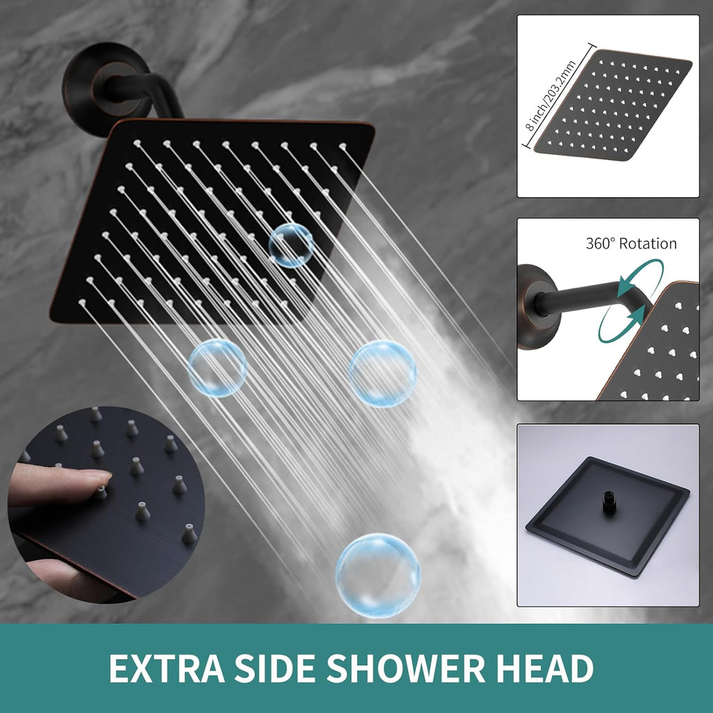 12'+8'+8' Triple Shower Heads Shower System Oil Rubbed Bronze Body Jets Shower Set with Handheld Sprayer and Temperature Display Valve,Full Body Shower System