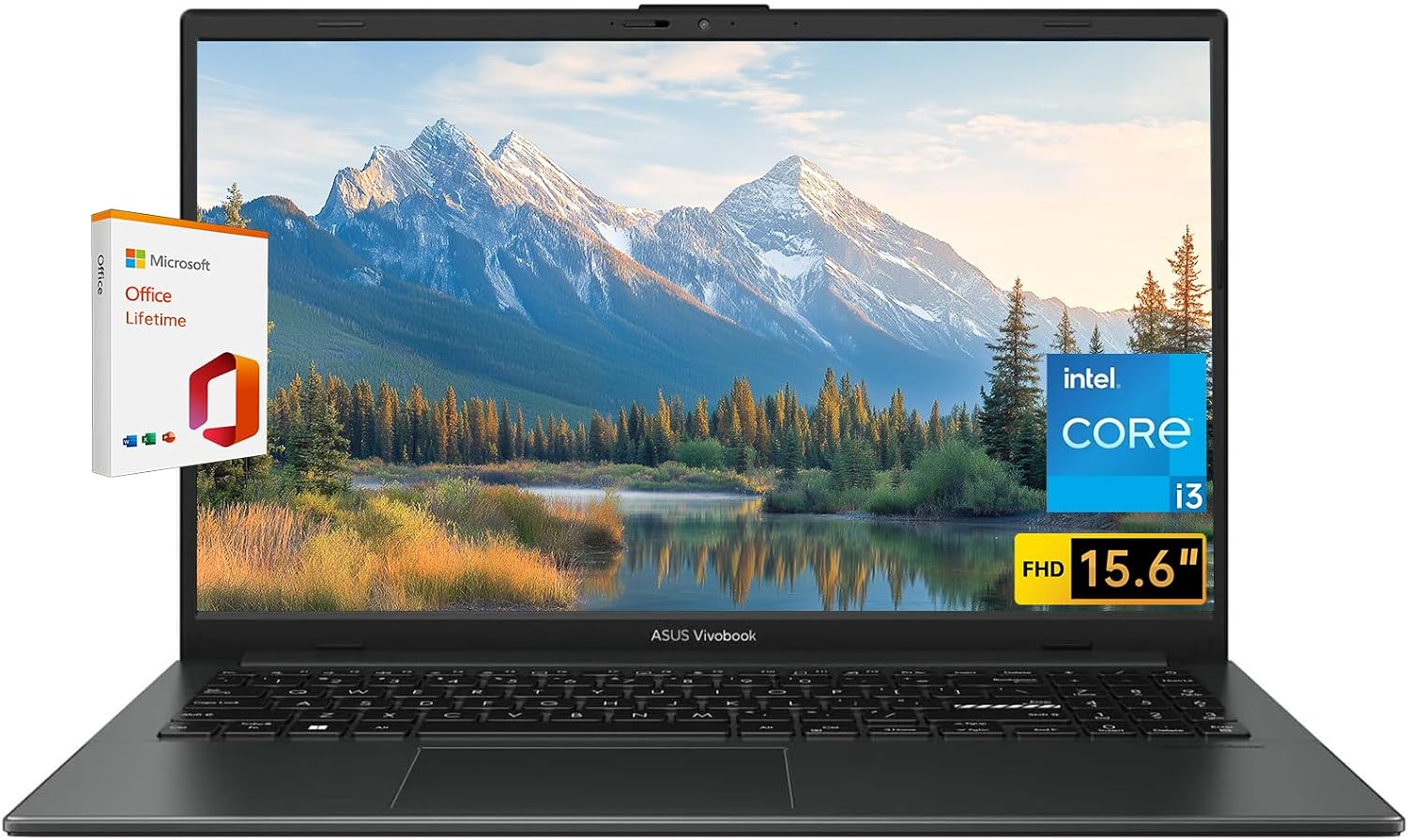 ASUS Vivobook Go 15.6'' FHD Laptop, 8-Core Intel i3 Processor, 8GB RAM, 128GB Storage, WiFi & BT, NanoEdge Display, Fast Charge, Keypad, Webcam, USB-C, HDMI, Lifetime Office, Windows 11 Home