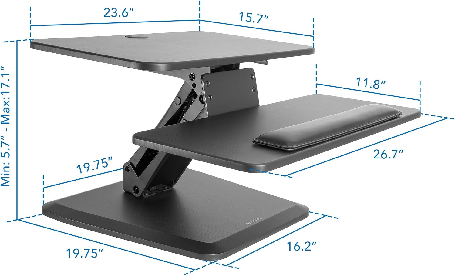 Mount-It! Compact Standing Desk Riser, Height Adjustable Desktop Sit Stand Workstation with Gas Spring, Tabletop Stand Up Desk with Keyboard Tray, Black