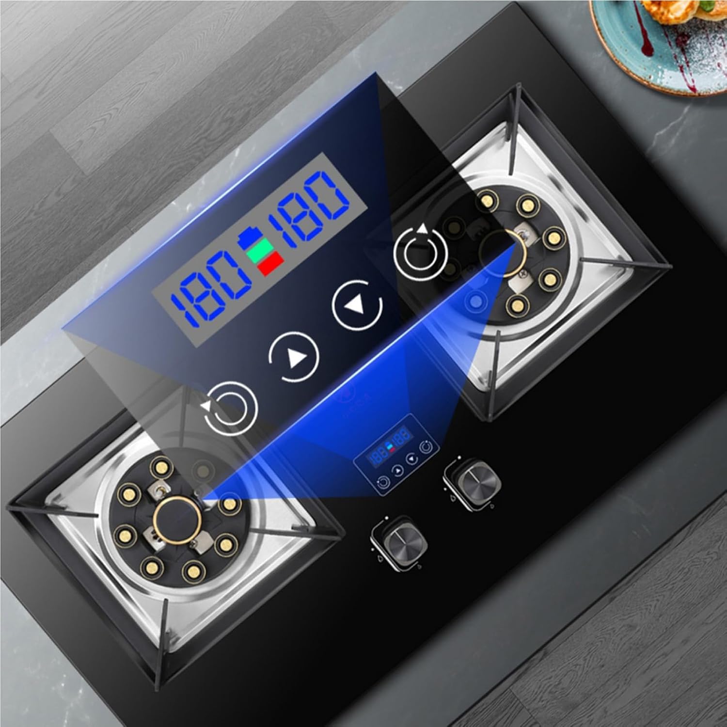 Tabletop/built-in Gas Stove,17760 BTU LPG/NG Tempered Glass Gas Cooktop 2 Burners,Flameout Protection,Suitable for Home and Commercial Use (Size : NG)