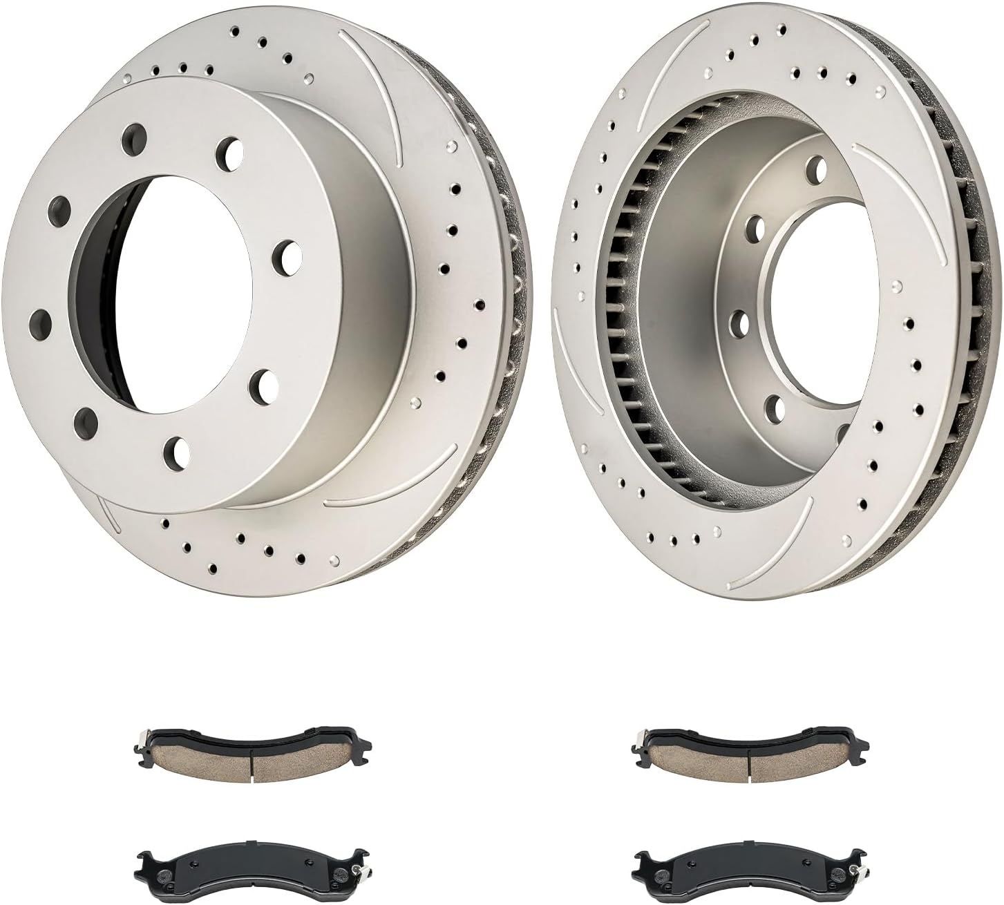 KAX Front Brakes and Rotors for Dodge Ram 2500 2000-2002, Ram 3500 2000-2002, Drilled and Slotted Vented Brake Rotor Ceramic Brake Pad Replacement (#5393+D859, 12.86inch, 326.7MM)
