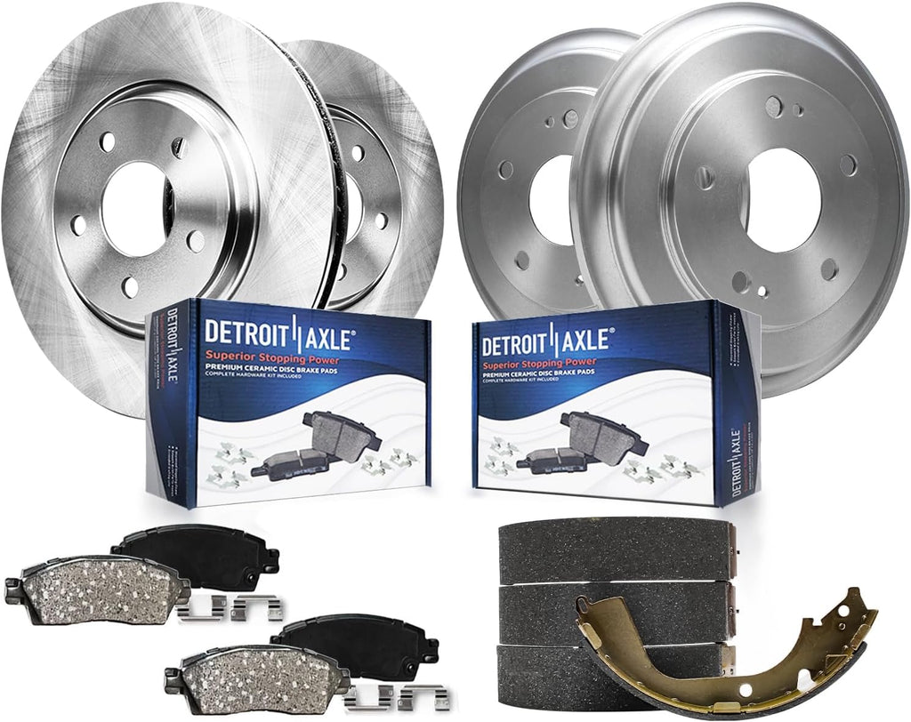 Detroit Axle - Brake Kit for Jeep Patriot Compass Chrysler Sebring Dodge Avenger Front Disc Brake Rotors Ceramic Brakes Pads Rear Brake Shoes Brake Drums Replacement : 11.57' inch Front Rotors