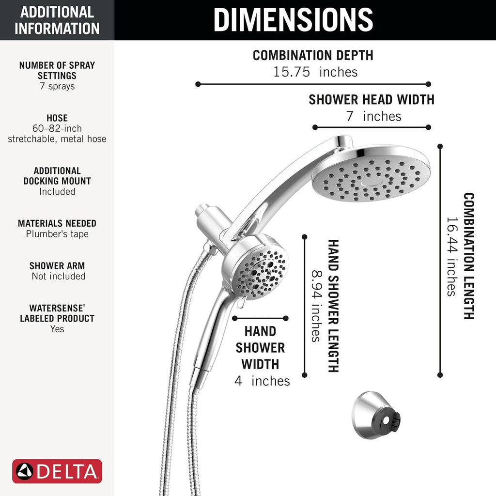 Delta 7-Setting PivotPro 3-in-1 Combination Shower Head with ProClean Spray, Brushed Gold Round Shower Head Rainfall with Handheld Spray, 1.75 GPM, Lumicoat Champagne Bronze 58600-CZ-PR