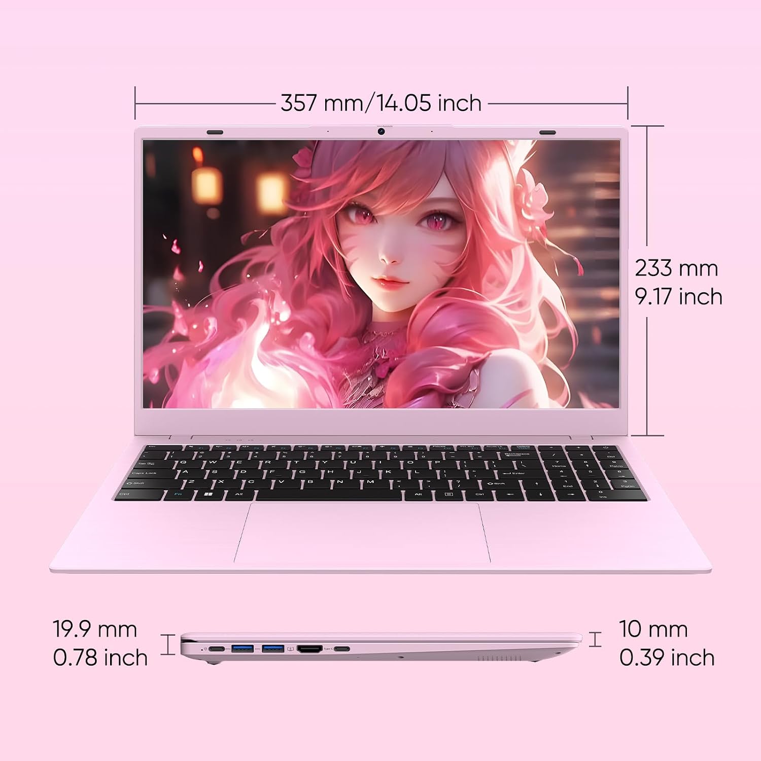 15.6' FHD Student Laptop Computer, 12GB DDR5, 512GB SSD, Quad-Core N150(Beat to i3-1115G4, Up to 3.6GHz), WiFi 6, Bluetooth 5.2, Pink