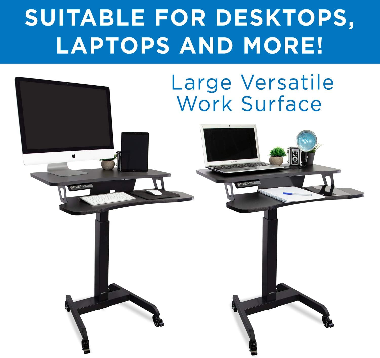 Mount-It! Electric Height Adjustable Standing Desk with Wheels | Professional Mobile Workstation for Office & Commercial Use | Heavy-Duty Rolling Sit Stand Desk