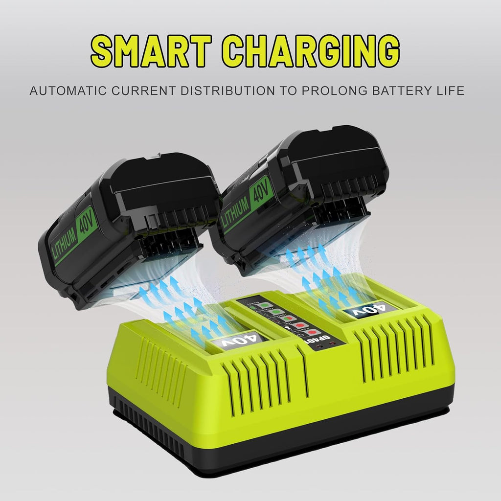 2 Packs 6.5Ah OP40601 Battery and OP401 Charger Replacement for Ryobi 40V Battery and Charger Combo