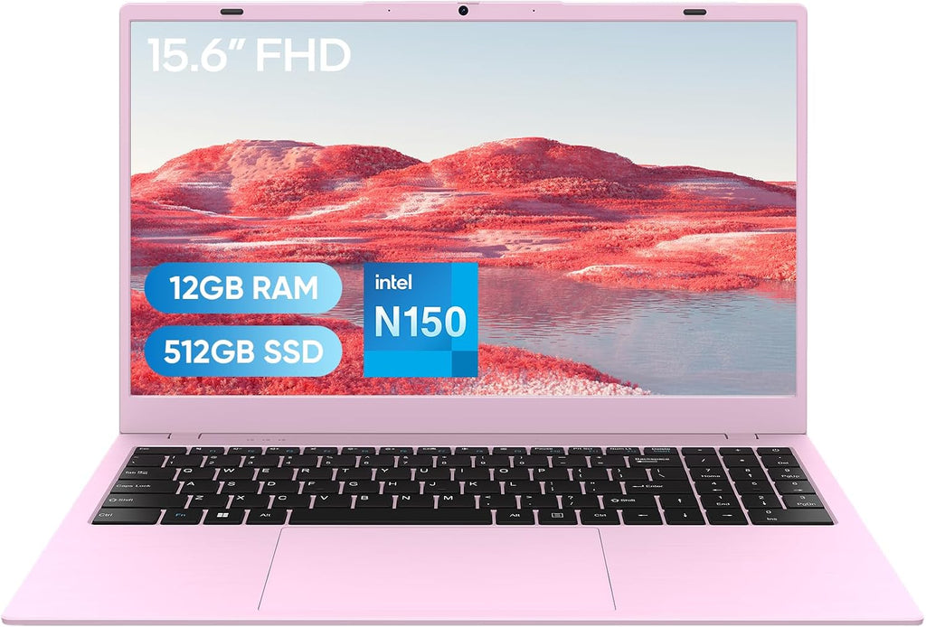 15.6' FHD Student Laptop Computer, 12GB DDR5, 512GB SSD, Quad-Core N150(Beat to i3-1115G4, Up to 3.6GHz), WiFi 6, Bluetooth 5.2, Pink