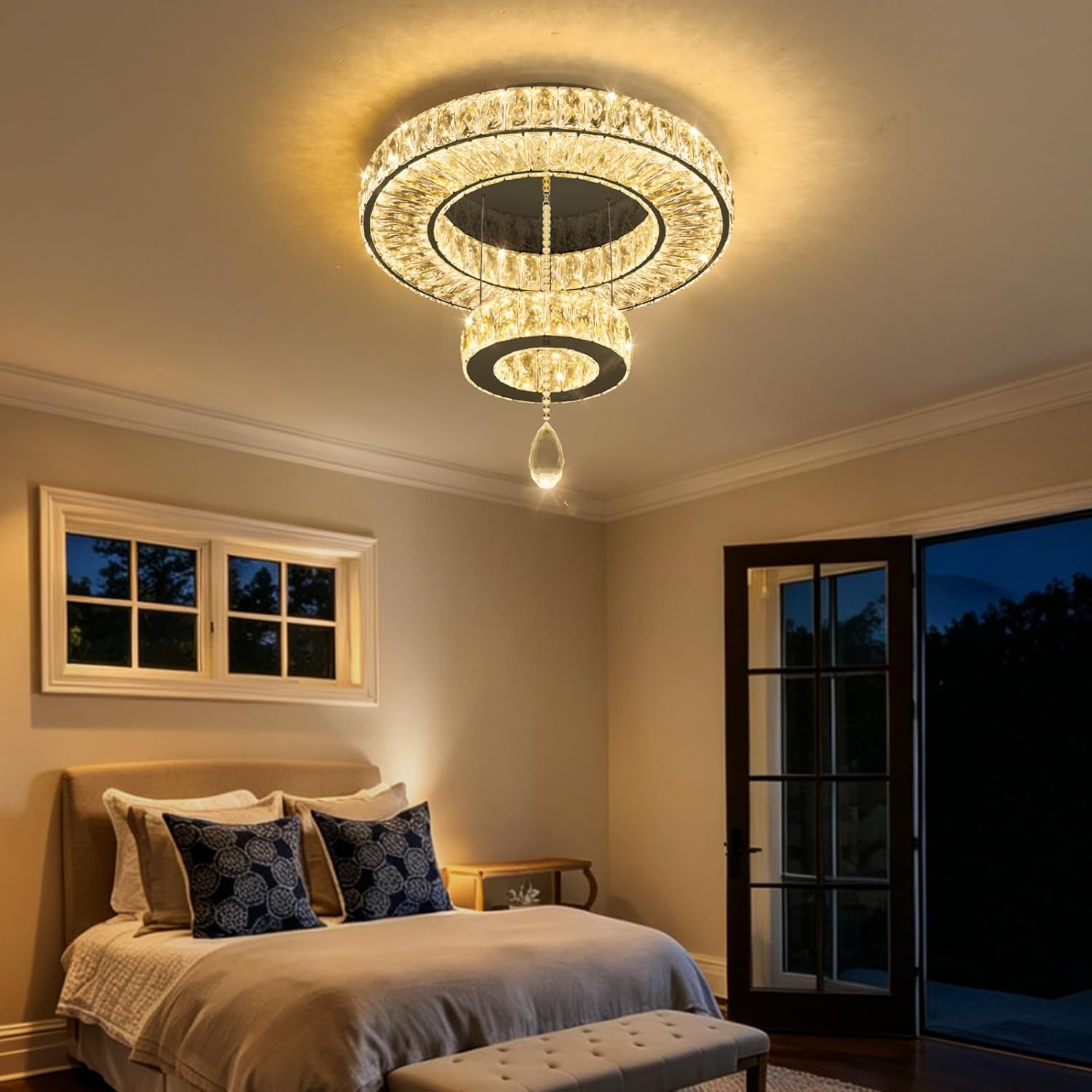 Modern Chandelier Bedroom Light Indoor LED Dimmable Lights Ceiling Chandeliers for Dining Room Kitchen Entryway Black 25W LEDs Fixtures 2000 Lumens