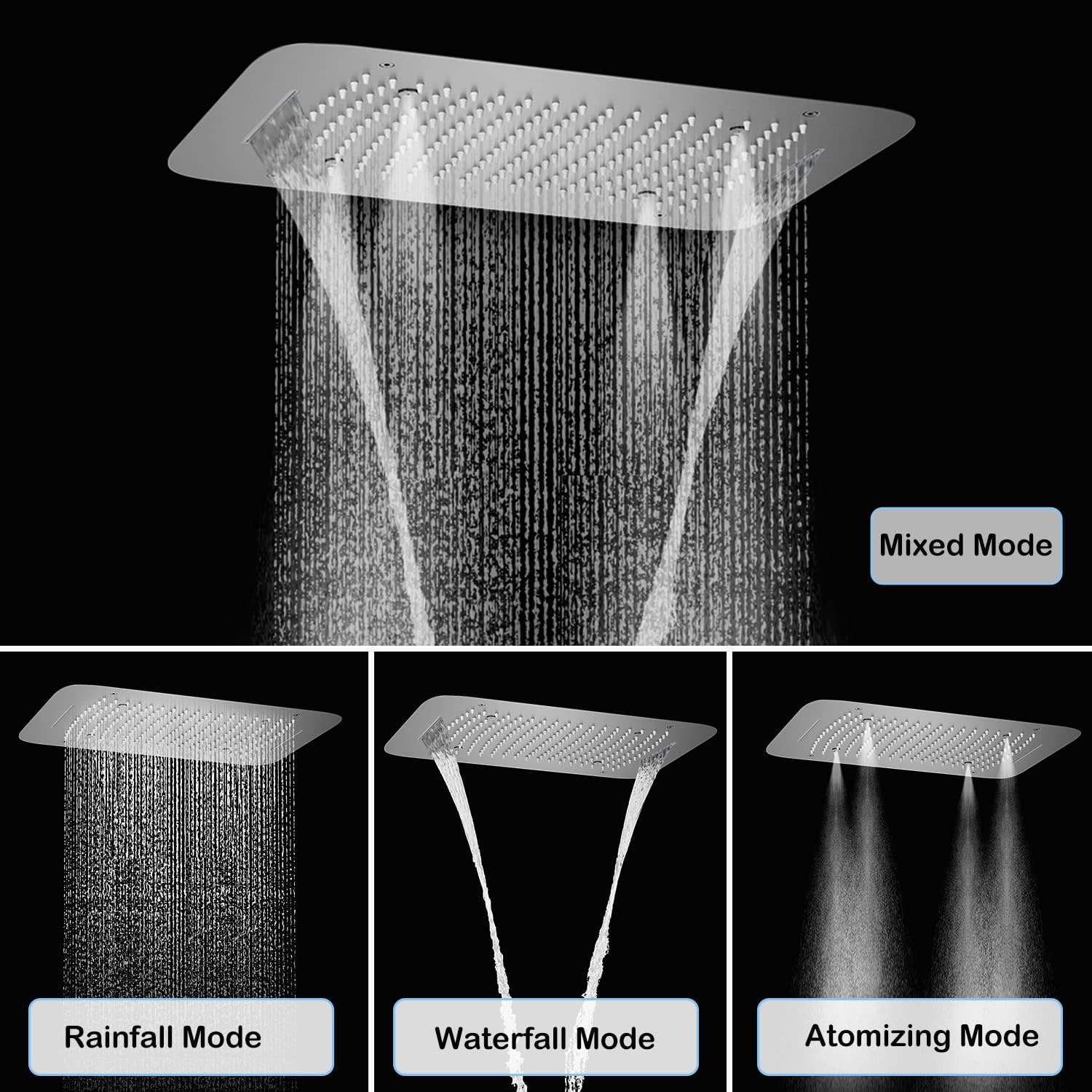 Brushed Nickel Shower Faucet System 16 X 24' 3 Functions Waterfall Mist Rainfall Ceiling Shower Head Thermostatic Full Body Shower Faucet Set Complete With Handheld And Shower Body Jet Spray