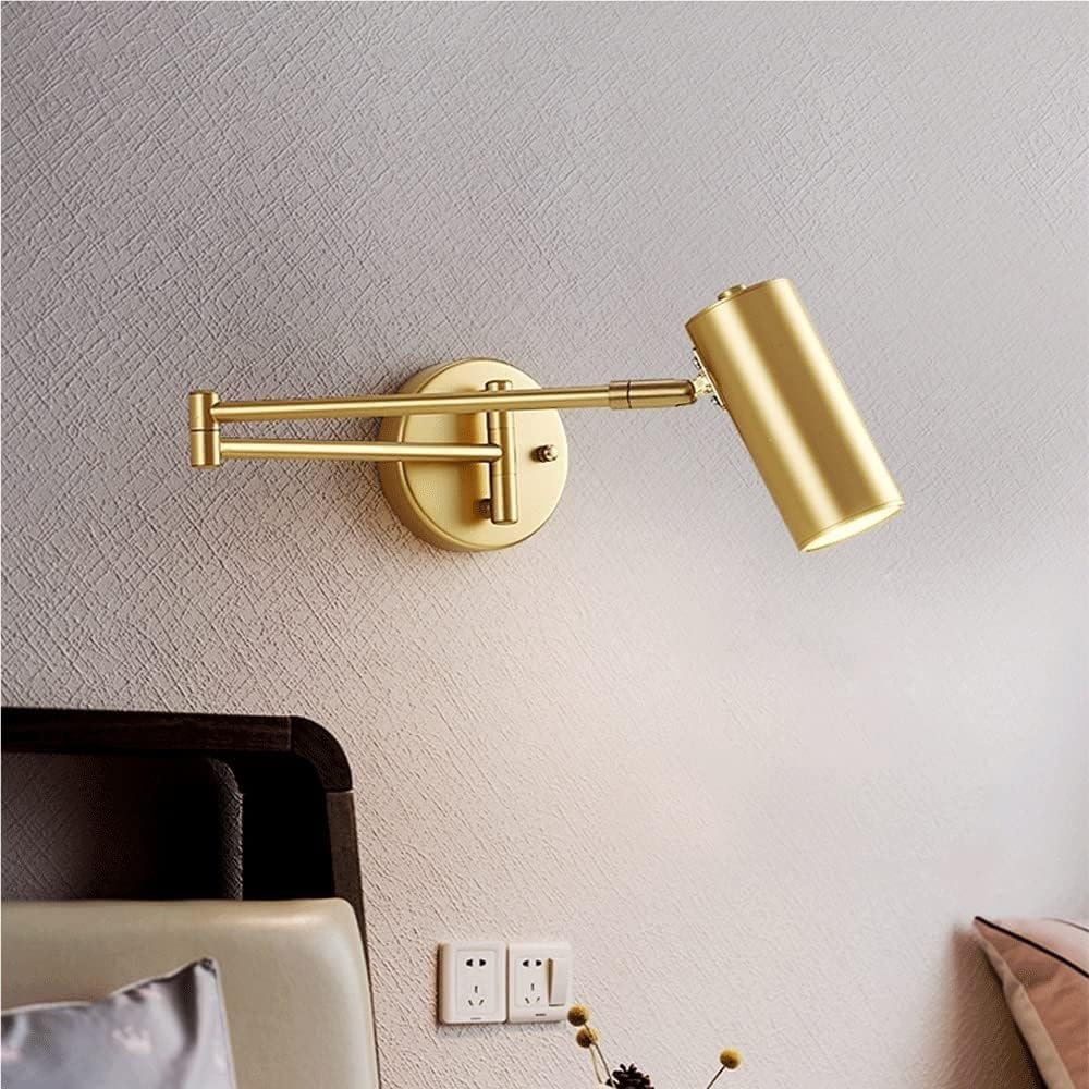 E27 Foldable Wall Sconce Golden Wrought Iron Wall Lamp Modern Wall Mount Light Fixture for Bedroom Bedside Study and Reading Nook(Gold)(Gold)