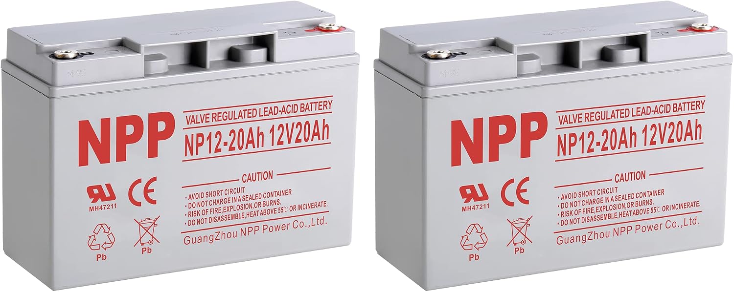 NPPower NP12-20Ah (T12 2 Pcs) Sealed Lead Acid 12V 20Ah Deep Cycle Battery T12 Terminals Replace for Security Systems, Solar System,ZB-12-20, 6-DZM-20, 6DZM20, Scooter Bike, HR22 and Dr Power 6-dzm-20