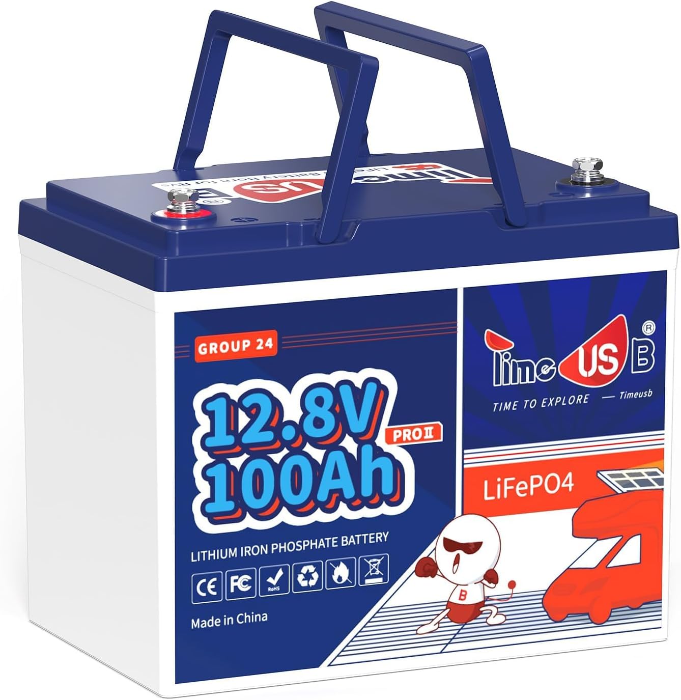 12V 100Ah RV LiFePO4 Battery Group 24, Timeusb 12.8Volt Lithium Battery with 100A BMS, Up to 15000 Deep Cycle Battery for RV Camper, Solar, Trolling Motor, Marine, Travel Trailer, Energy Storage