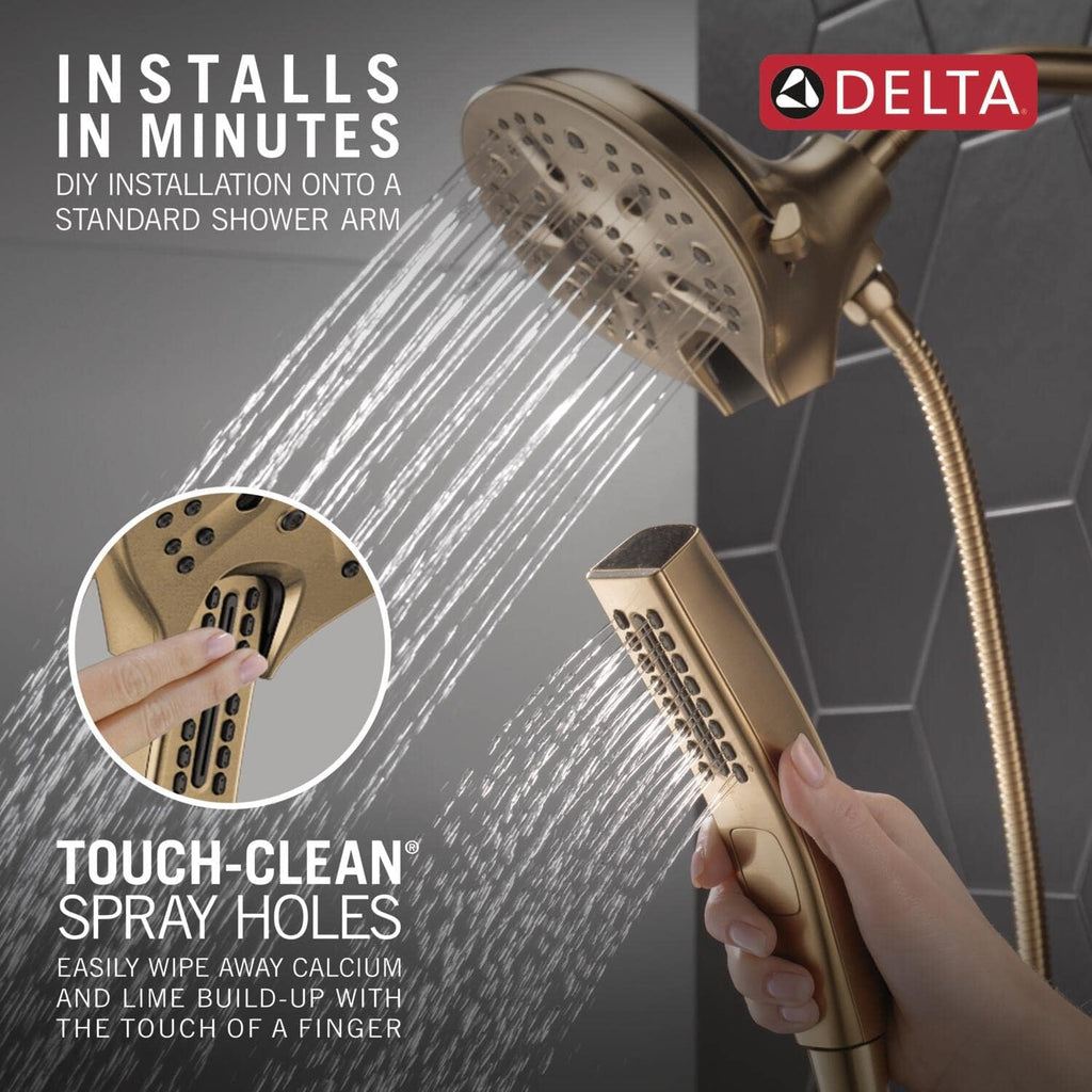 Delta Faucet 5-Spray In2ition 2-in-1 Dual Hand Held Shower Head with Hose, H2Okinetic Handheld Shower Head with Magnetic Docking, Gold Handheld Shower Heads, Lumicoat Champagne Bronze 58620-CZ-PR-PK