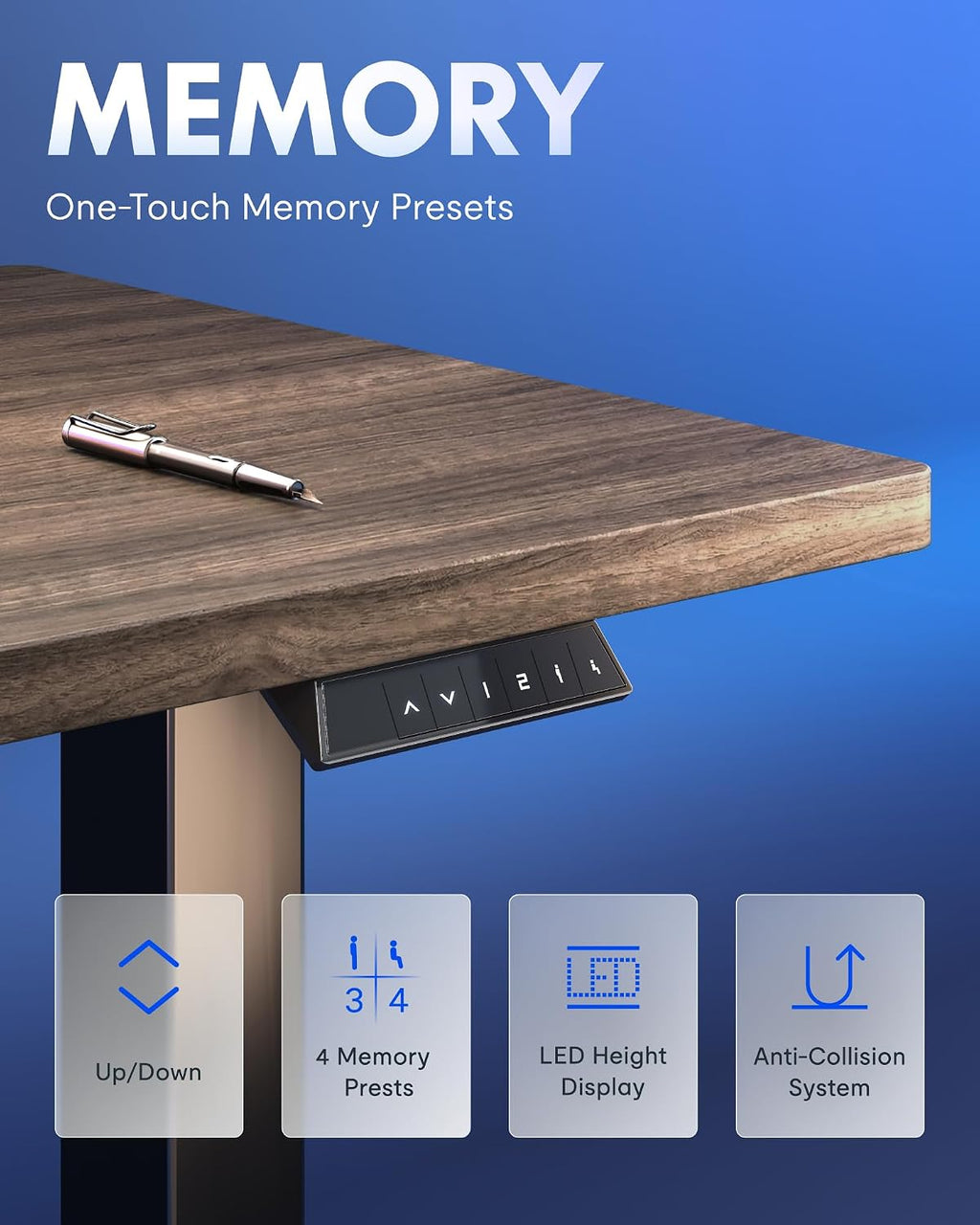 FLEXISPOT EN1 One-Piece Standing Desk, Electric Adjustable with 4 Memory Presets, 176 LBS Capacity, Stable & Quiet, Seamless Desktop for Home Office & Dual Monitors, 55'x28' Black Walnut