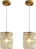 Modern Crystal Pendant Light for Kitchen Island Height Adjustable Gold Chandeliers Light Fixture Hanging Ceiling Lights for Hallway Dining Room Bedroom Living Room Compatible with E26 Bulb (2-Pack)