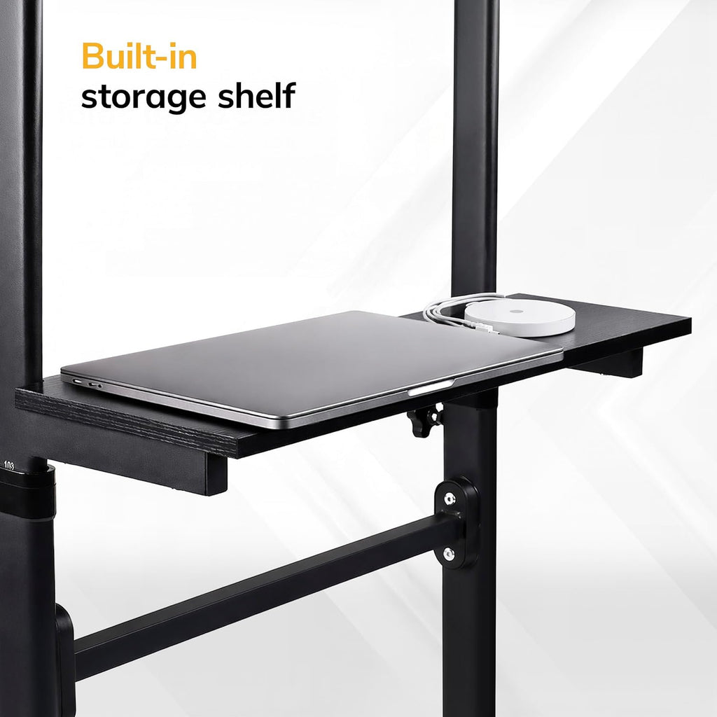 Mount-It! Portable Standing Desk with Wheels, Rolling Mobile Laptop Desk, Height Adjustable Sit Stand Workstation (41.3″–50″), Small Compact Mobile Lectern Podium for Home Office, Classroom & Training