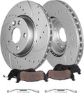 Detroit Axle - Front Brake Kit for 11-18 Volvo S60 08-10 V70 07-16 S80 08-16 XC70 15-18 V60 12-15 Land Rover Range Rover Evoque, Drilled Disc Brake Rotors Ceramic Brakes Pads : 11.81' inch Rotors