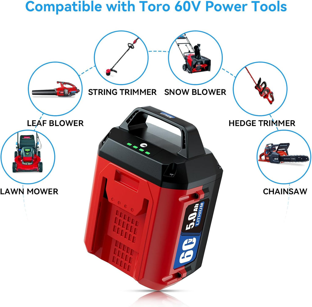 5.0Ah Replacement for Toro 60V Battery 88620, 88625, 88640, 88650, Compatible with Toro Flex-Force 60 Volt Power System Max Cordless Power Tools