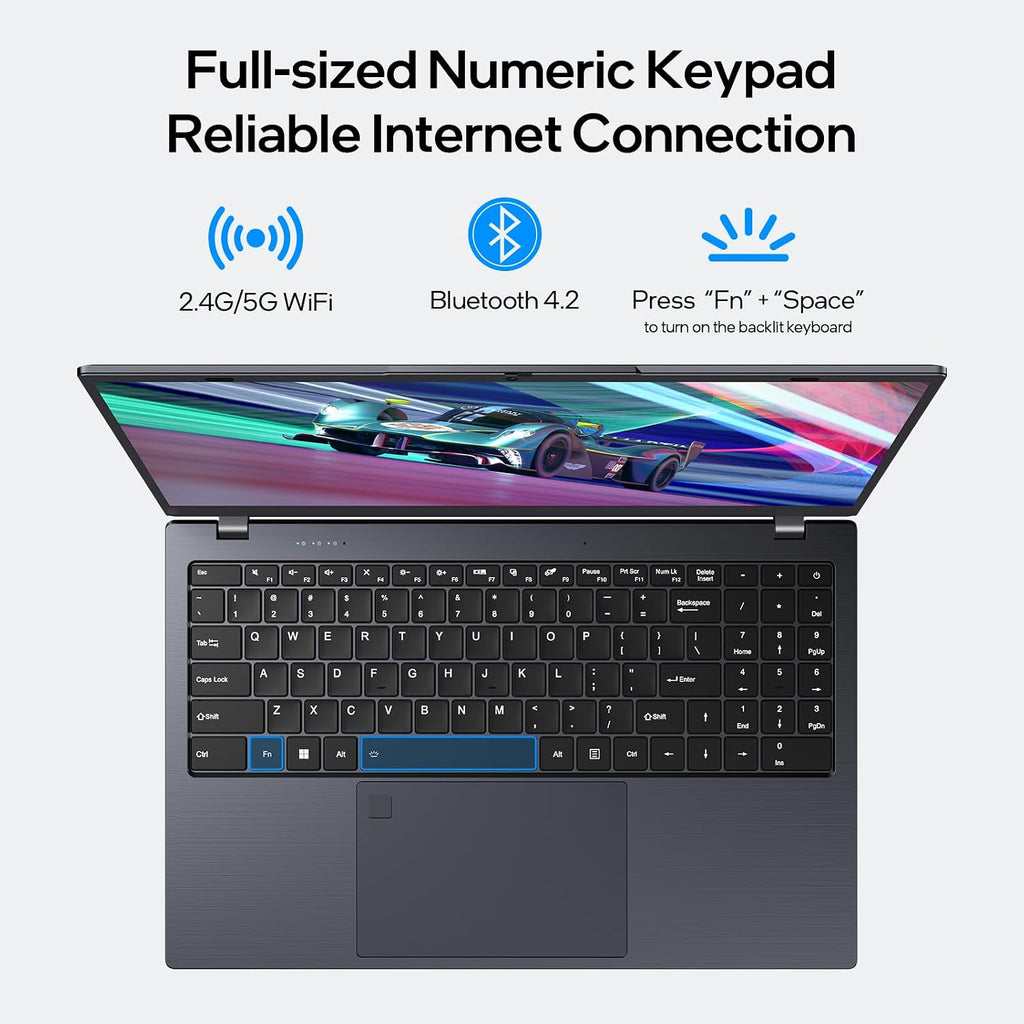 BiTECOOL 15.6' - N5095 Quad-Core, 16GB RAM 512GB SSD, FHD IPS Display, Dual-Band WiFi 2.4/5GHz, Bluetooth 4.2, Backlit Keyboard & Fingerprint