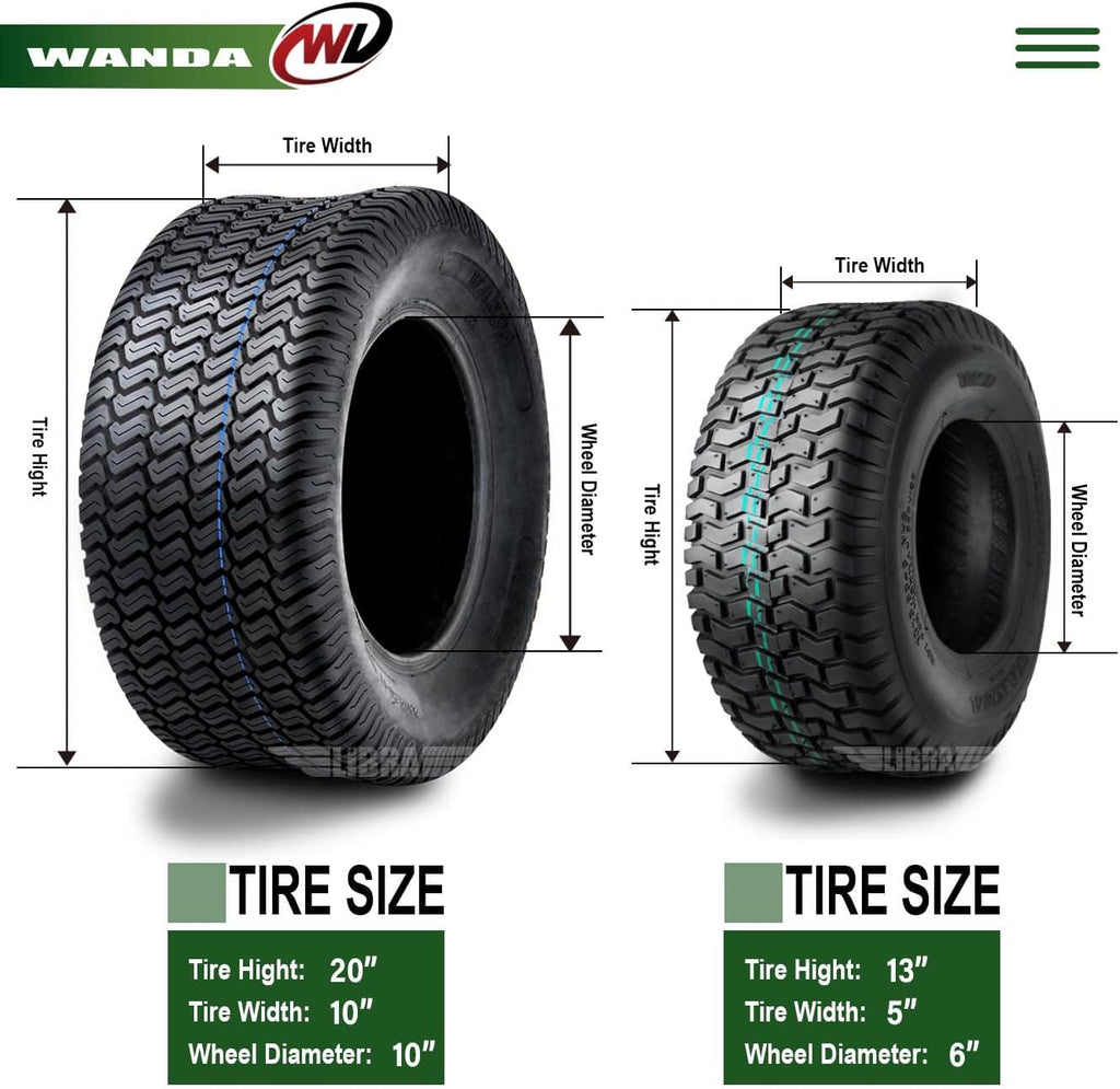 WANDA Set 4 Lawn Mower Turf Tires 13x5-6 Front & 20x10-10 Rear /4PR -13106/13041