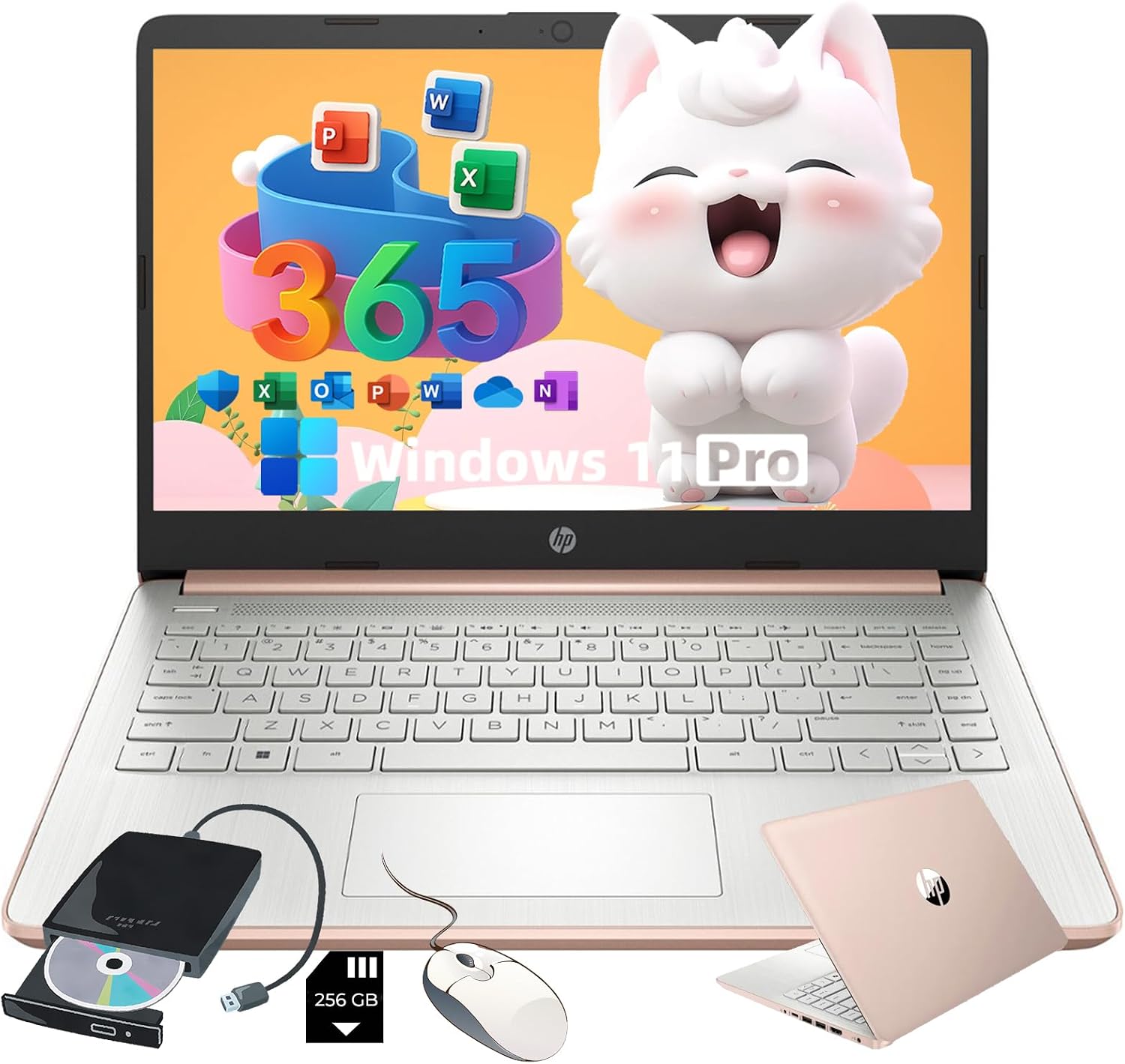 HP Flagship Everyday Laptop Computer - Win 11 Pro & AI-Powered 1-Y Office 365 • Intel Quad-Core(up to 3.4GHz) • Long Battery • 16G RAM • 128G UFS • w/256G SD Card & DVD Drive for Student & Business