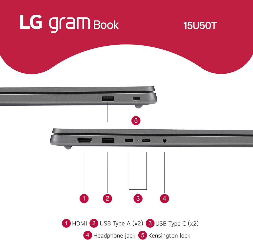 LG gram Book 15-inch Lightweight Laptop Computer, Intel Core i5-1334U Processor, Windows 11 Home, 8GB RAM, 256GB SSD - Titan Silver