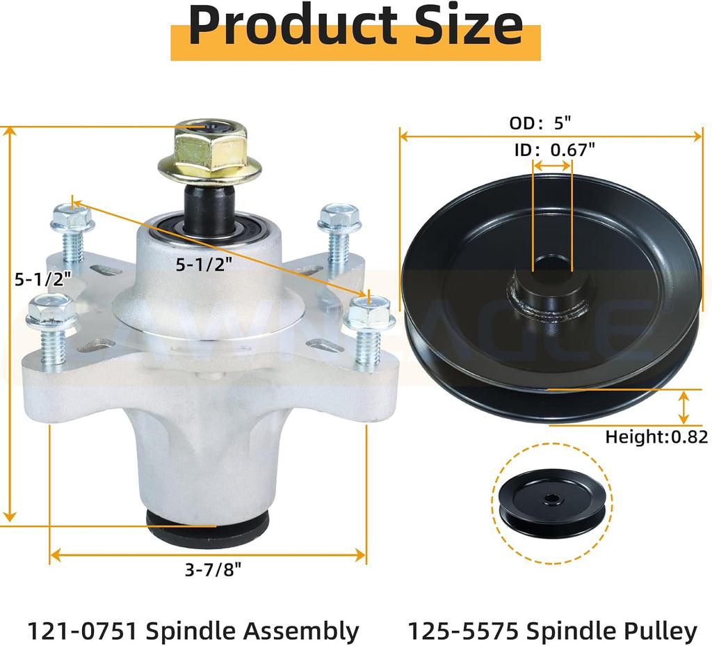 3 Pack 139-3214 Spindle Assembly with 125-5575 Pulley 132-9420 Idler Pulley 1/2x142 Belt Replaces Toro 139-3214, 117-7439, 121-0751 for Toro Timecutter 50' MX5000 MX5050 MX5060 SS5000 Mowers