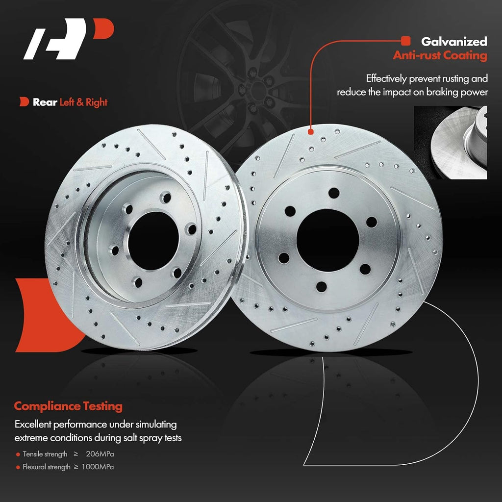 A-Premium Front and Rear Drilled and Slotted Disc Brake Rotors + Ceramic Pads Kit Compatible with Select Ford and Lincoln Models - For F-150 2004-2008, Mark LT 2006-2008, 12-PC Set