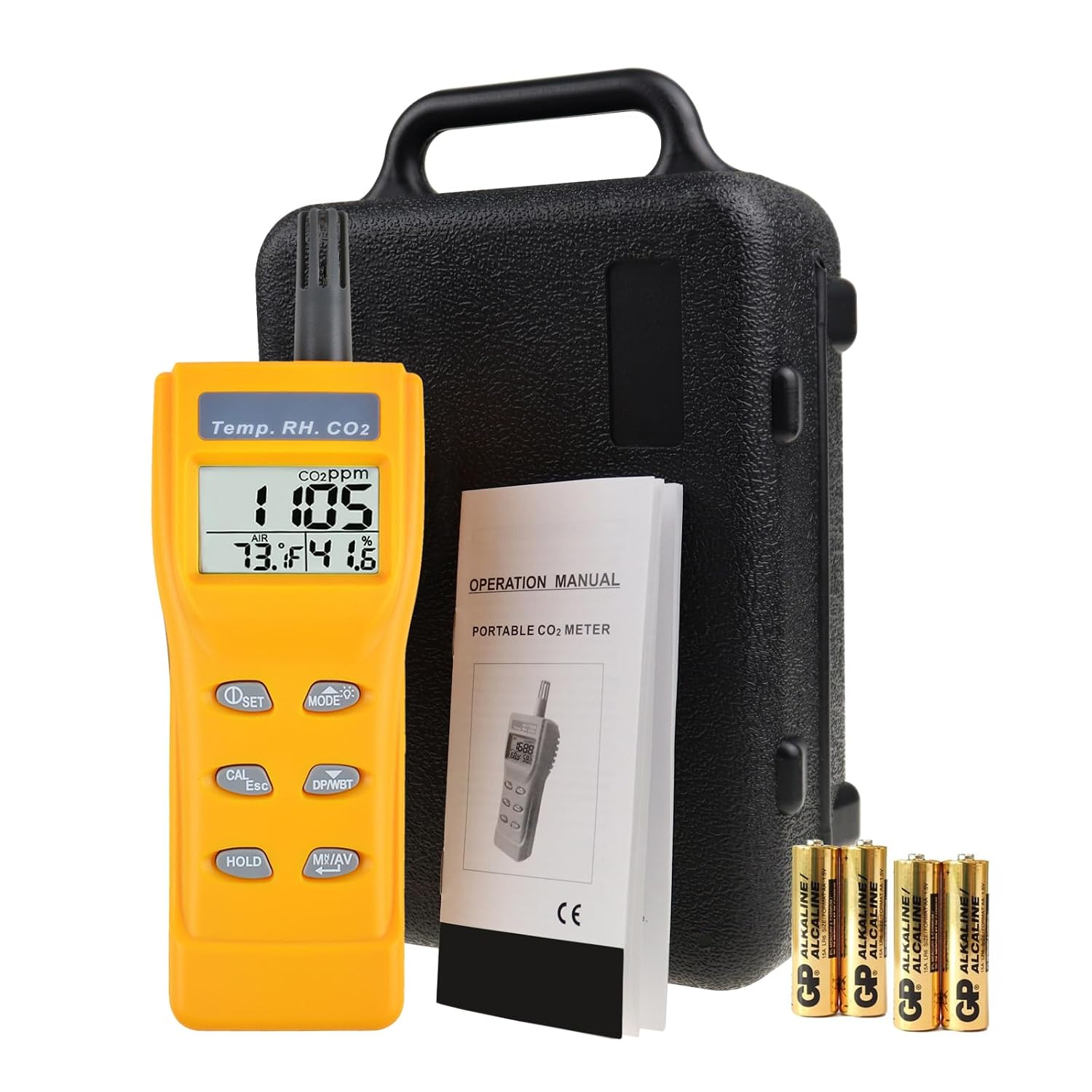 Portable CO2 Meter Handheld CO2 Detector Monitor 0~9999ppm, Carbon Dioxide Meter with Alarm Function, Temperature & Humidity Meter NDIR Sensor Air Quality Monitor for Home Trip Classroom and Office
