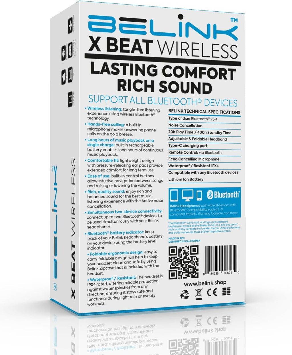 X Beat Wireless Foldable Headphones with Zip Case Rose Gold