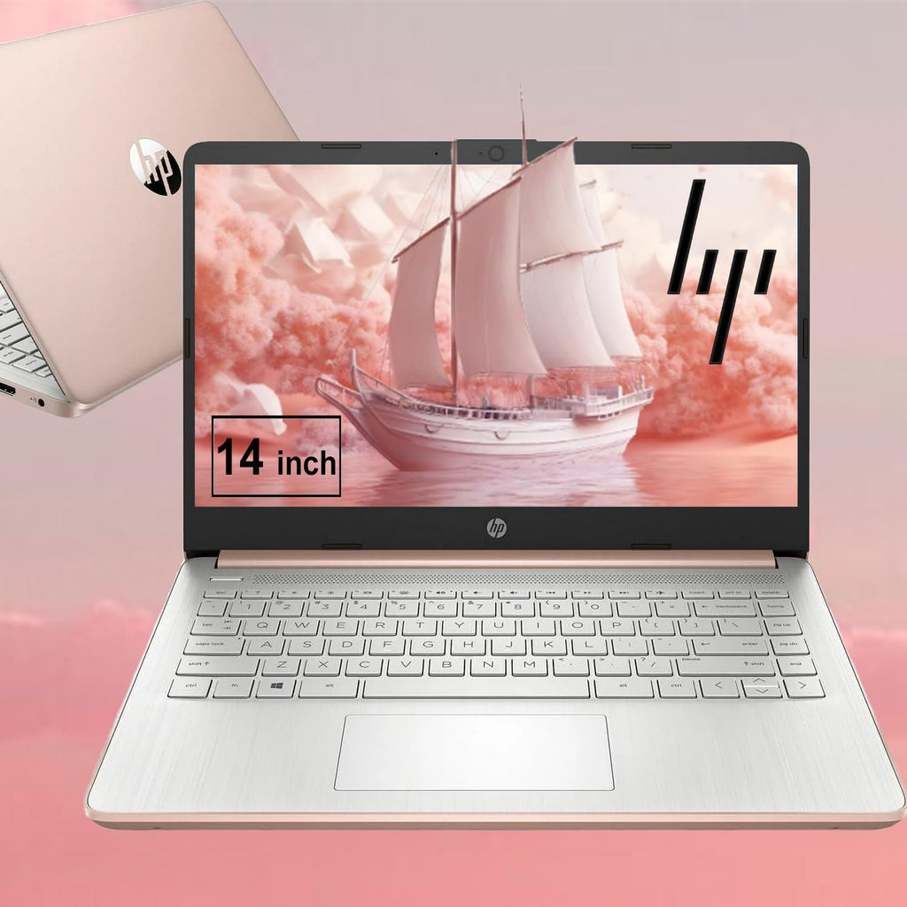 HP 14 inch Touchscreen Laptop - Intel Celeron Dual Core Processor - 8GB RAM, 64GB Storage - Windows 10 - Pale Rose Gold - Fast Charging - 10 Hour Battery - USB Type C - 5Gbs USB