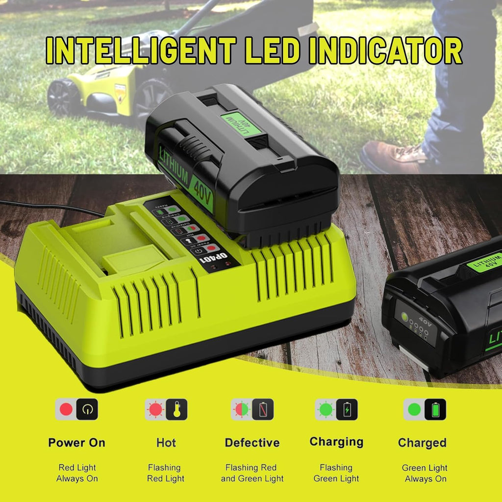 2 Packs 6.5Ah OP40601 Battery and OP401 Charger Replacement for Ryobi 40V Battery and Charger Combo