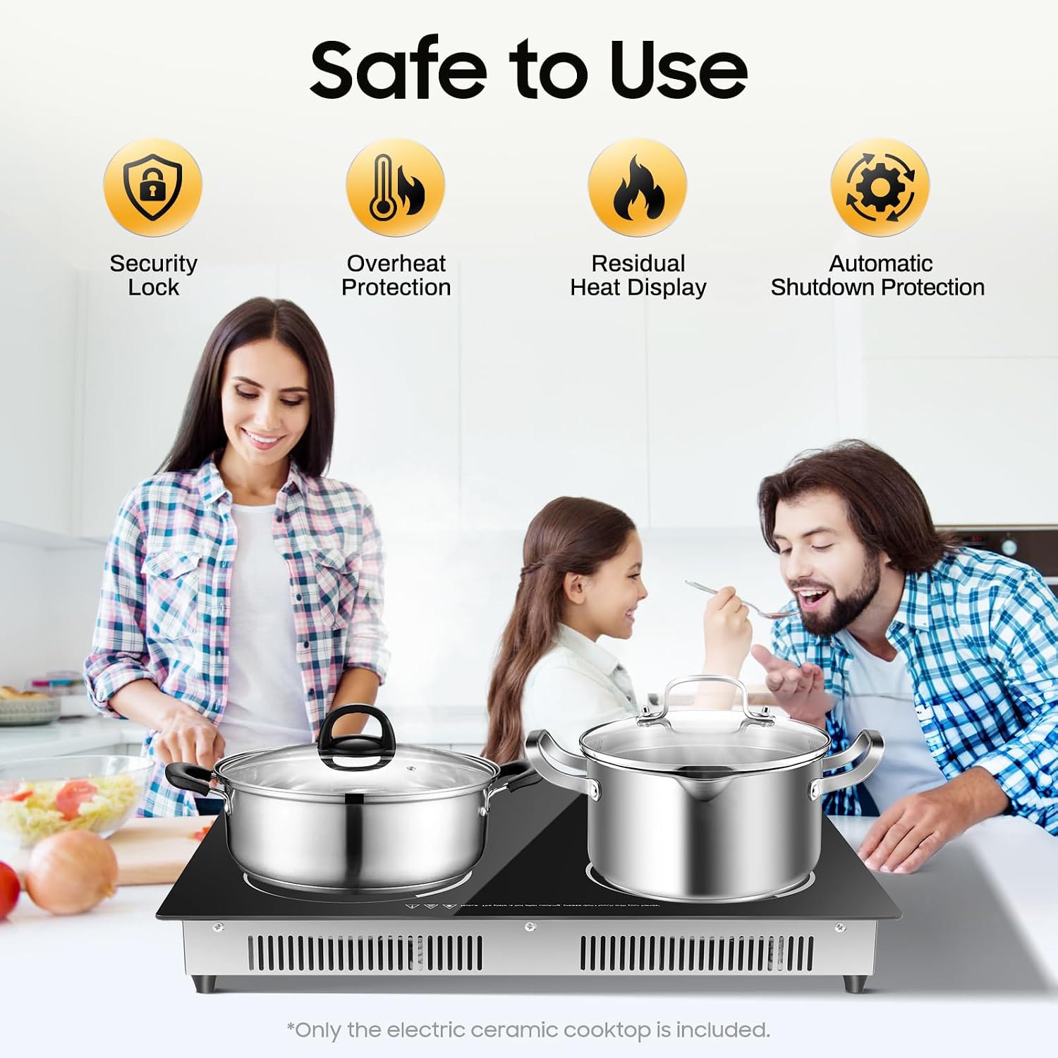 3000W Electric Cooktop with 4 Power Boost Burners 110V 9 Power Levels Electric Stove with LED Display & Child Safety Lock for immer Steam, Slow Cook, Fry