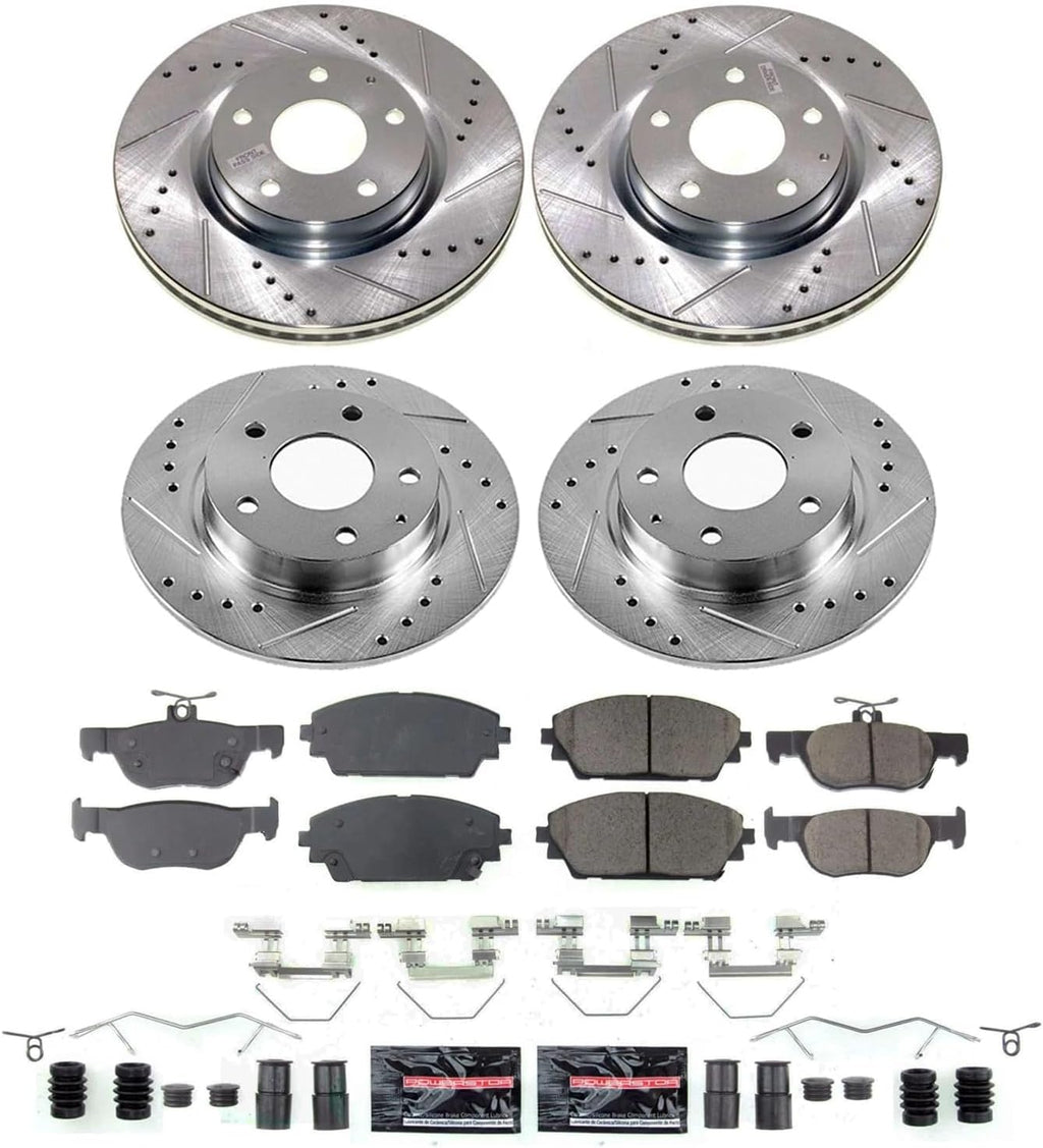 PowerStop Front and Rear Brake Kit for Mazda 3 2019-24 - Drilled and Slotted Disc Rotors with Carbon-Fiber Ceramic Brake Pads Replacement, K8813