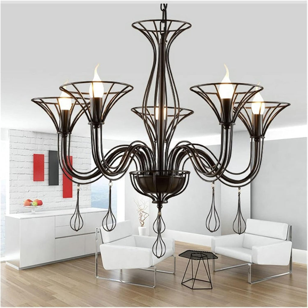 Modern Crystal Chandeliers Black Country Wrought Iron Candels Chandelier Bedroom Living Room Pendant Light Home Decoration Lighting Fixtures,Chandelier LED Ceiling Light
