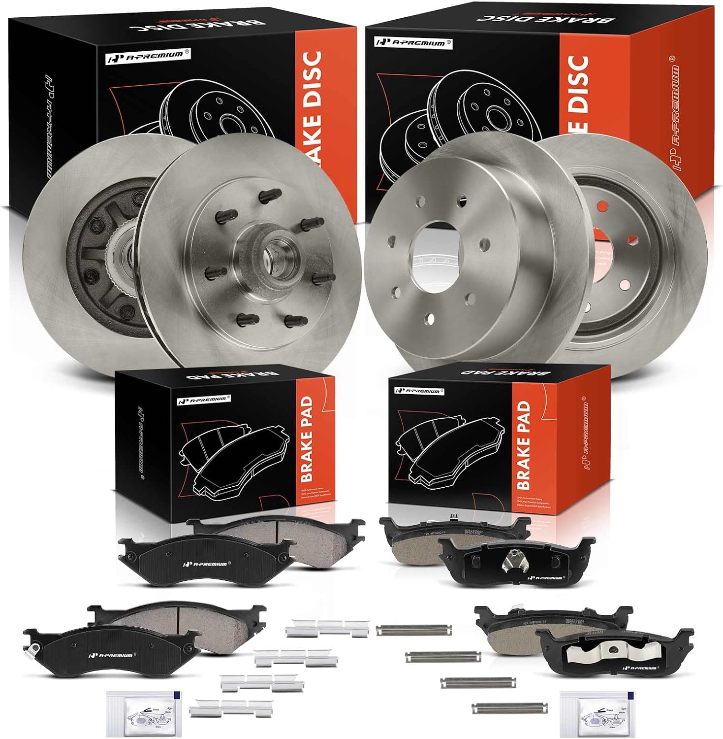 A-Premium Front Vented and Rear Solid Disc Brake Rotors + Ceramic Pads Kit Compatible with Select Ford Models - F-150 2000-2003, F-250 1997-1999, F-150 Heritage 2004-2004, 12-PC Set