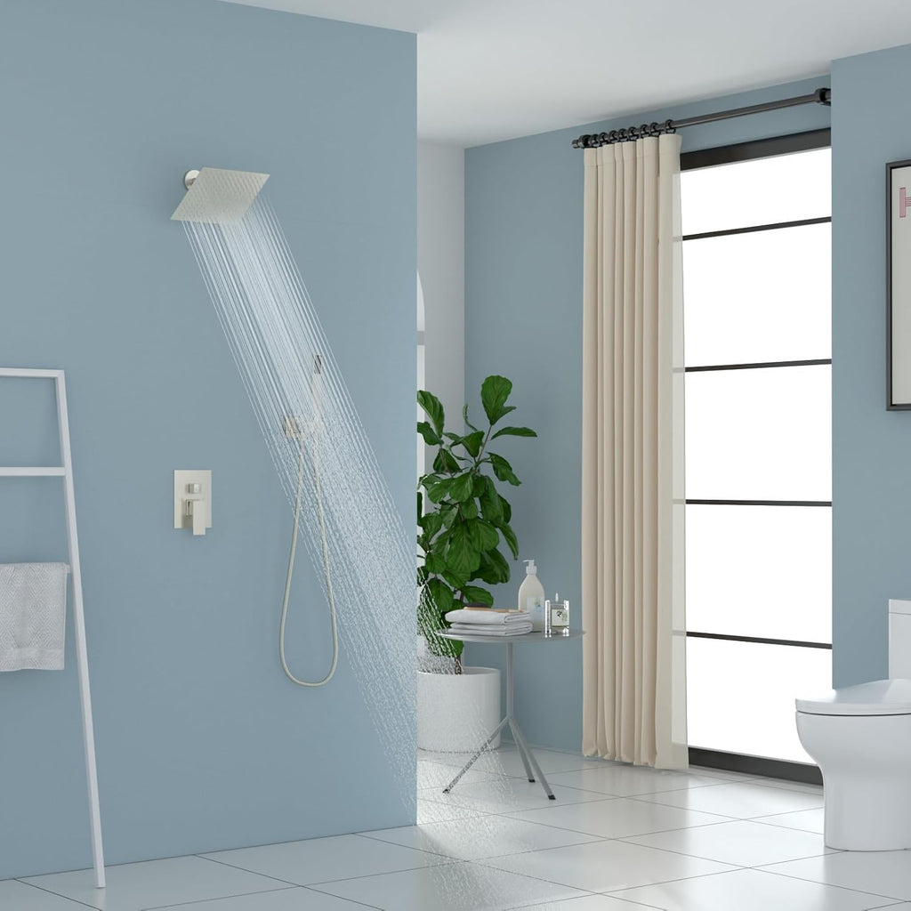 Lordear Rain Shower System 8 Inch Wall Mounted Shower Faucet Set Stainless Steel Shower Head Handle Set and Solid Brass Valve Brushed Nickel Finish