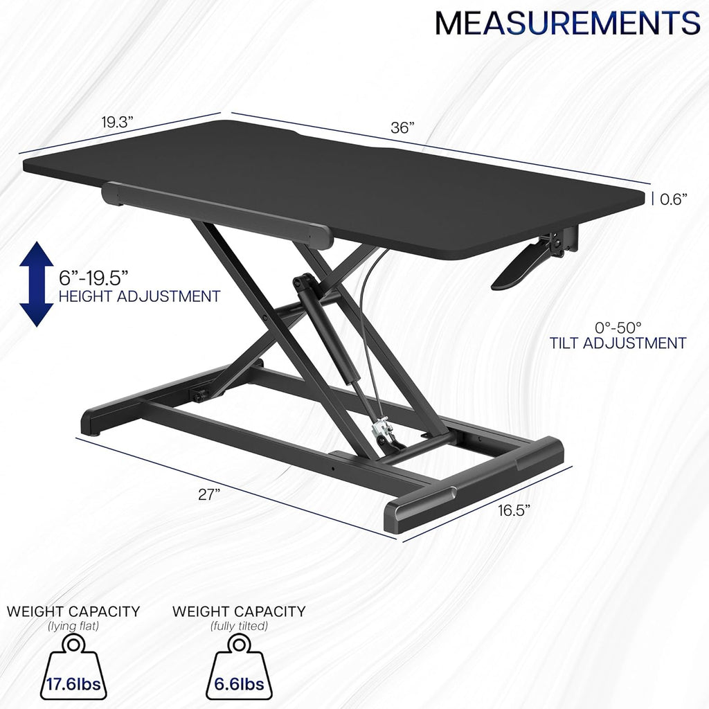 VIVO 36 inch Height Adjustable Tilting Stand Up Desk Converter, Quick Sit to Stand Single Top Keyboard Riser, Laptop Workstation, Drafting Table, Ergonomic Typing, Black, DESK-V036T