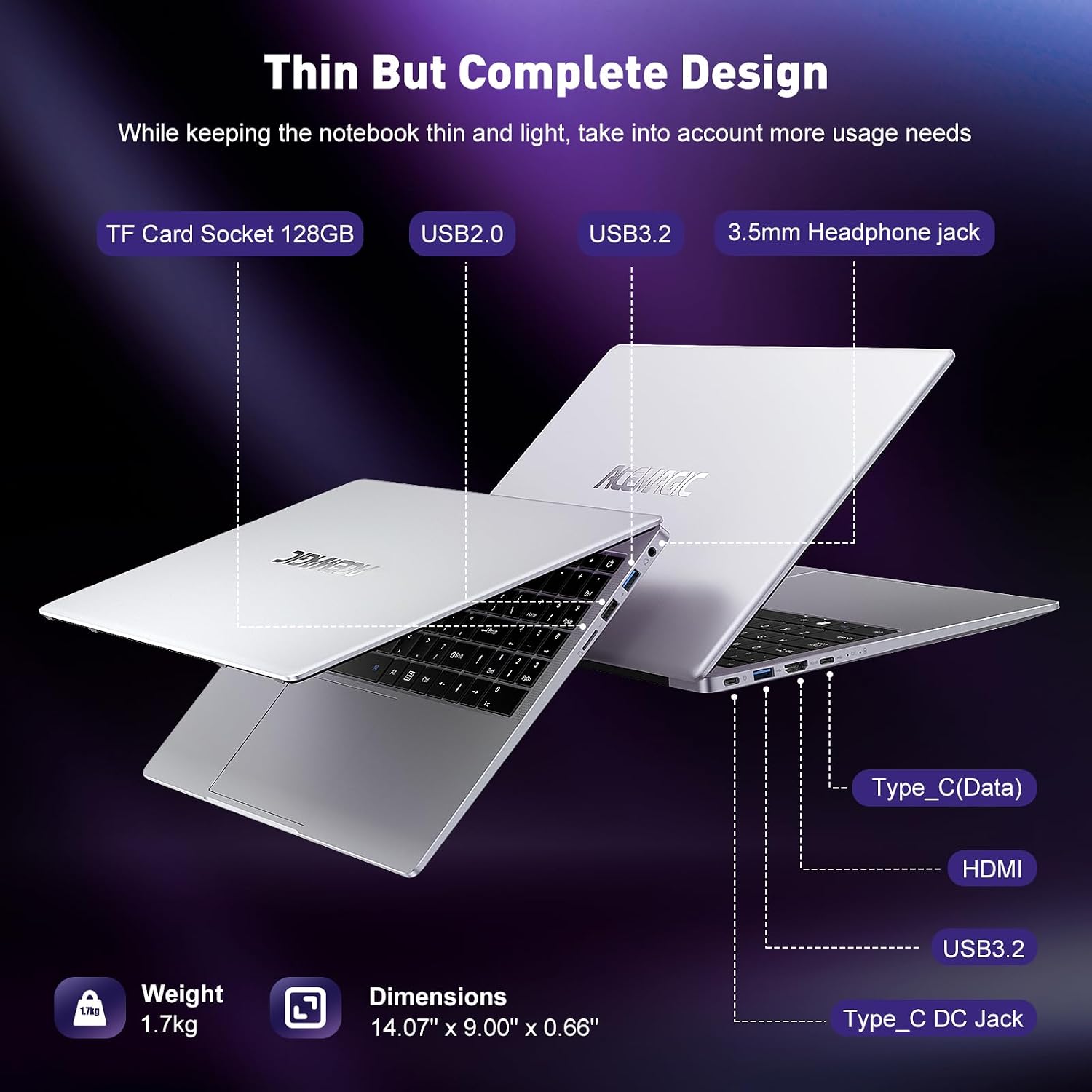 ACEMAGIC 2025 Laptop, Laptop Computer with Intel N95 Processor(Up to 3.4GHz), 16GB DDR4 512GB SSD Windows 11 Laptop, 15.6' IPS 1080P, USB3.2, Long Battery Life
