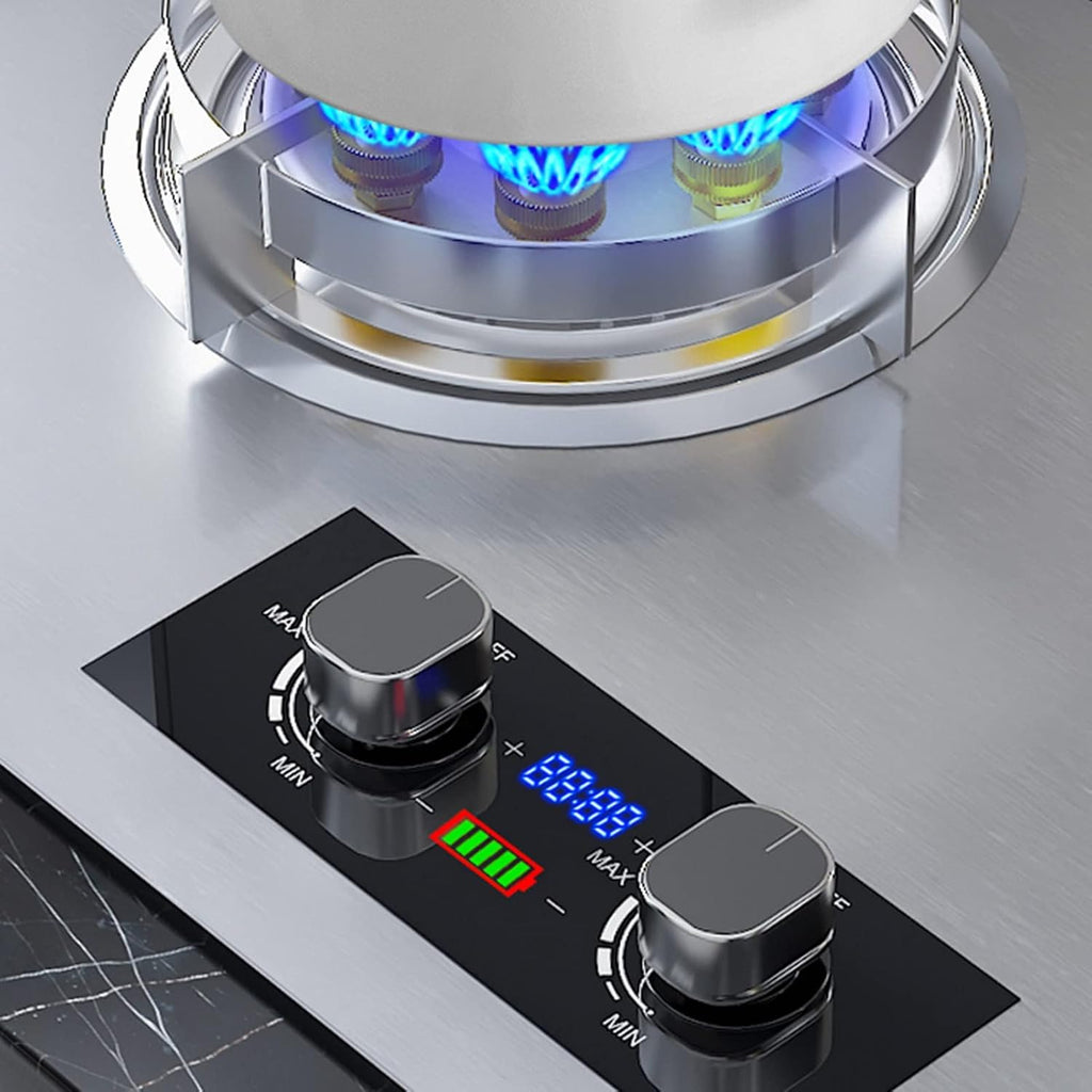 Gas Stove,17760 BTU Stainless Steel Tabletop/built-in Gas Cooktop 2 Burners,Nine-chamber High Flame,Timer Off LPG/NG (Size : NG)