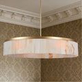 42' Luxury Alabaster Chandelier, Natural Marble Round Pendant Light Large Drum Pendant Chandelier, Large Modern Stone Hanging Fixture for High Ceiling Living Room Dining Room Foyer Entryway (Brass)